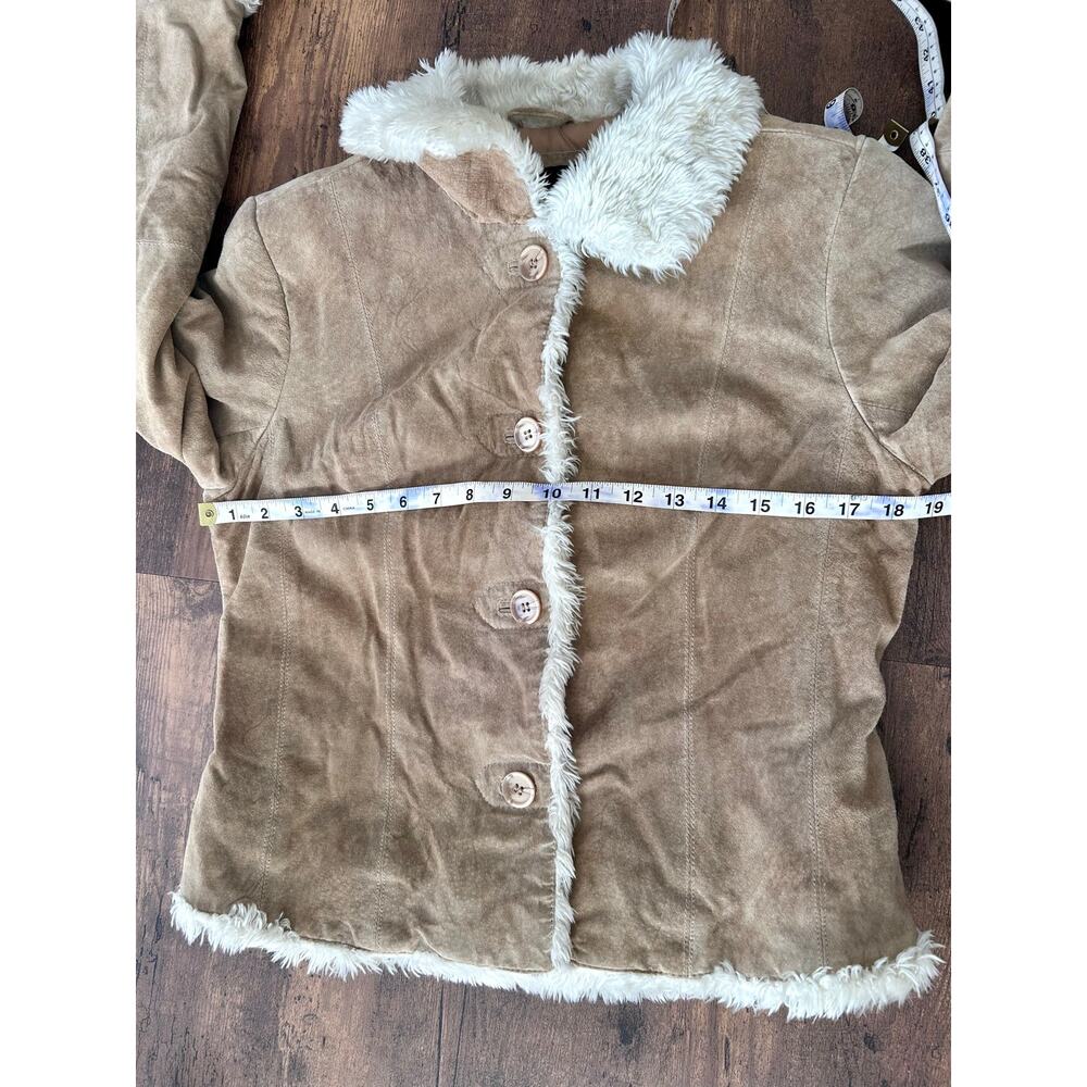 Women’s Small Vintage Y2K Tan Suede Leather Cropped Afghan Penny Lane Jacket - Picture 7 of 13